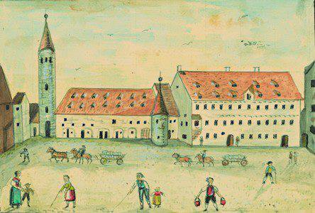 Mittelalterliches Spital mit Sywollentum vor 1820